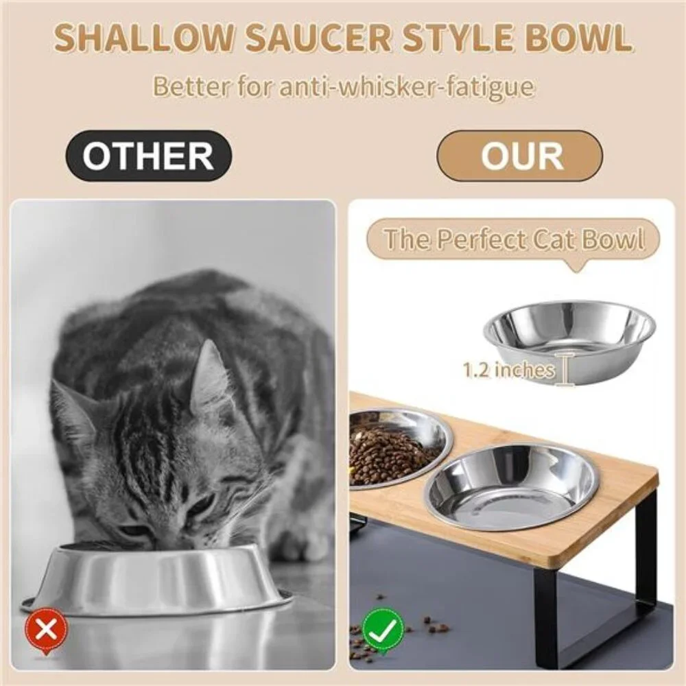Upgraded Elevated Cat Bowls with Food Mat,15°Tilted Stand Anti Vomiting Raised